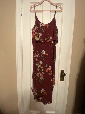 Women’s lilbetter size xl burgundy high slit maxi dress floral